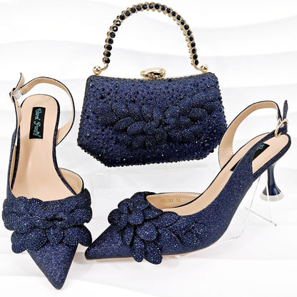 Cross-border Ladies Party Shoes Bag Set Handmade Leaf Decorative Wine Glass Heel