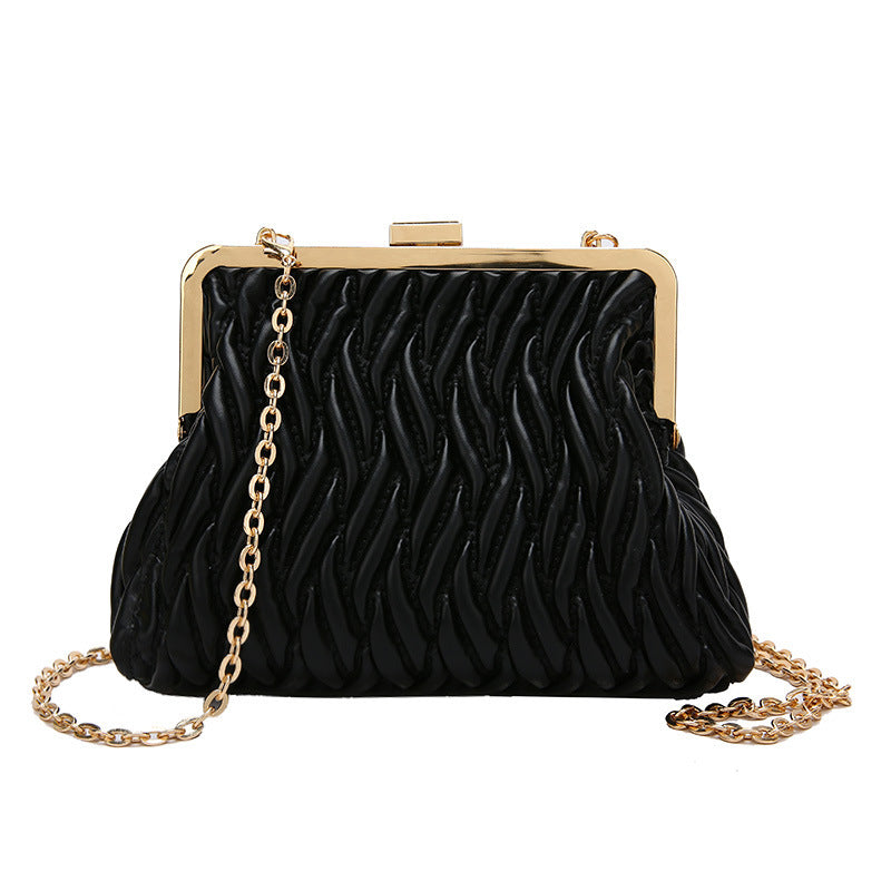 Chain Shoulder Texture Lock Pleated Handbag