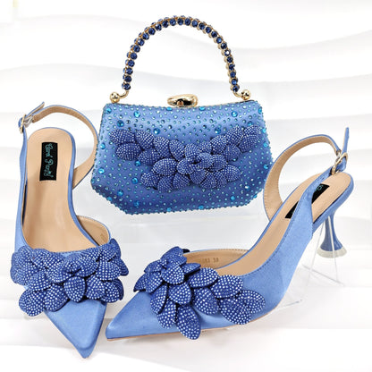 Cross-border Ladies Party Shoes Bag Set Handmade Leaf Decorative Wine Glass Heel