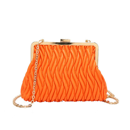 Chain Shoulder Texture Lock Pleated Handbag